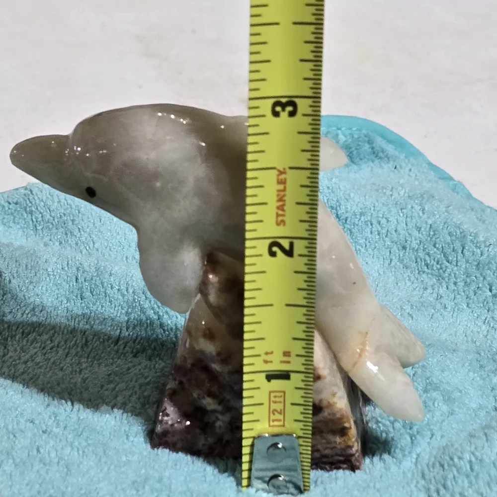 Grey and White Marble Carved Shark And Dolphins.
